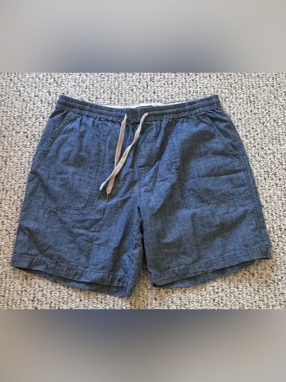 LL Bean Signature Men’s Chambray Elastic Waist Shorts with Yellow Trim